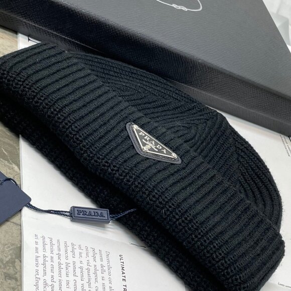 Prada Black Knit Beanie Hat main image 5